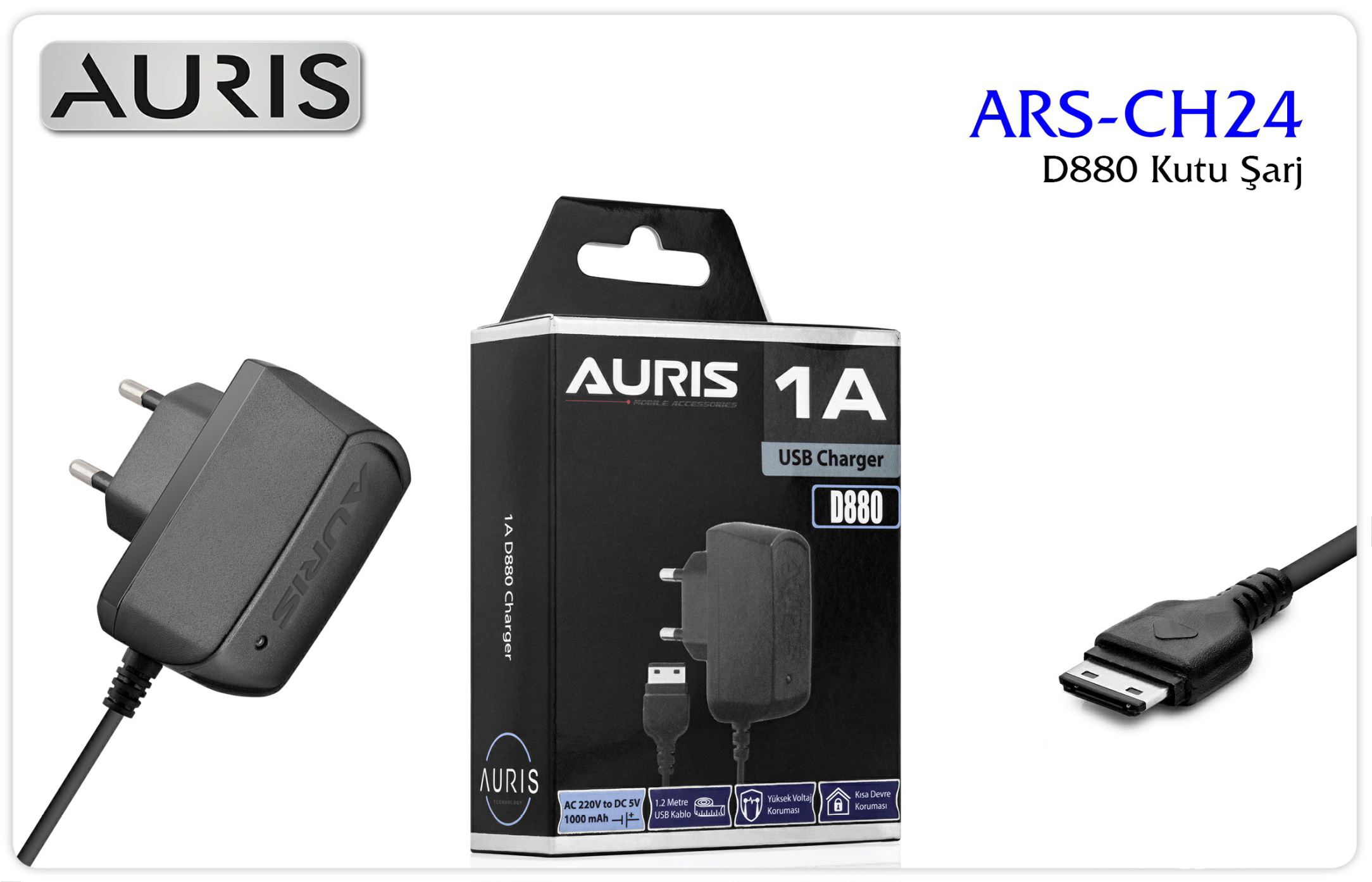 Auris CH24 D880 Kutu Şarj – 1A Eski Tip Seyahat Adaptörü